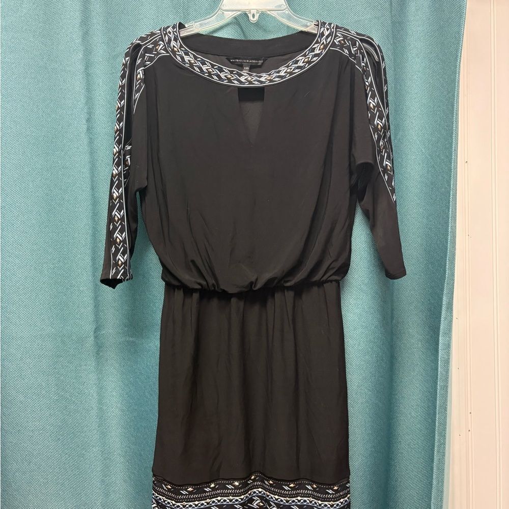 White House Black Market Midi 1/4 Length Sleeve Black & Blue Dress Size XXS